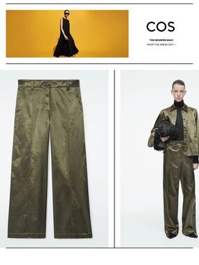 COS satin utility pants , Olive Satin Wide-Leg Pants